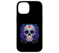Purple Floral Black Sugar Skull Day of The Dead Mexican Art Coque pour iPhone 14