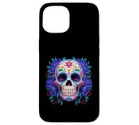 Purple Floral Black Sugar Skull Day of The Dead Mexican Art Coque pour iPhone 15