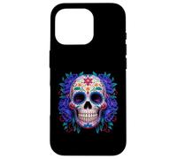 Purple Floral Black Sugar Skull Day of The Dead Mexican Art Coque pour iPhone 16 Pro