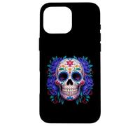 Purple Floral Black Sugar Skull Day of The Dead Mexican Art Coque pour iPhone 16 Pro Max