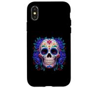 Purple Floral Black Sugar Skull Day of The Dead Mexican Art Coque pour iPhone X/XS