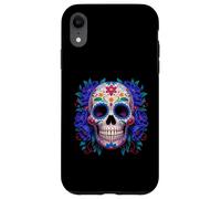 Purple Floral Black Sugar Skull Day of The Dead Mexican Art Coque pour iPhone XR