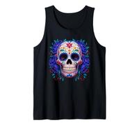 Purple Floral Black Sugar Skull Day of The Dead Mexican Art Débardeur
