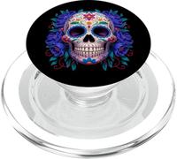 Purple Floral Black Sugar Skull Day of The Dead Mexican Art PopSockets PopGrip pour MagSafe
