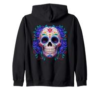 Purple Floral Black Sugar Skull Day of The Dead Mexican Art Sweat à Capuche