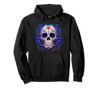 Purple Floral Black Sugar Skull Day of The Dead Mexican Art Sweat à Capuche