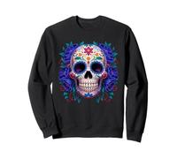 Purple Floral Black Sugar Skull Day of The Dead Mexican Art Sweatshirt
