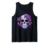 Purple Floral Black Sugar Skull Day of The Dead Mexican Pray Débardeur