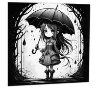 Purple Fox Anime Gothic Girl With Umbrella Carte de vœux d'anniversaire 145 x 145 mm Blanc/jardin opulent