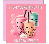 Purple Fox Boba Tea Carte d'anniversaire - Carte d'anniversaire amusante Bubble Tea pour amies adolescentes 145 x 145 mm