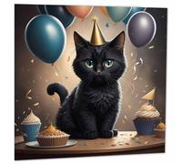Purple Fox Carte d'anniversaire Black Cat Cute Kitty 145 x 145 mm