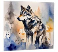 Purple Fox Carte de vœux avec motif loup aquarelle Blanc 145 x 145 mm