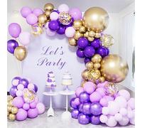 Purple Gold Balloon Arch Kit,117Pcs Purple and Gold Balloon Arch Garland Kit with Lilac Metallic Balloon for Birthday Party Decoration,Wedding,Bridal Shower,Baby Shower, Lavender Party Decoration