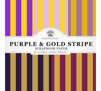 Purple & Gold Stripe Scrapbook Paper: 20 Double-Sided Sheets for Scrapbooking, Junk Journals, Card Making, Decoupage, Origami, Paper Crafts, DIY Projects and Mixed Media