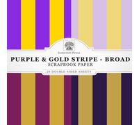 Purple & Gold Stripe Scrapbook Paper - Broad: 20 Double-Sided Sheets for Scrapbooking, Junk Journals, Card Making, Decoupage, Origami, Paper Crafts, DIY Projects and Mixed Media