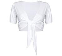 Purple Hanger - Boléro Femmes Uni Attache Devant Réglable Manche Courte Gilet Epaulette Neuf - 40-42, Blanc
