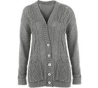 Purple Hanger - Cardigan style grand-père manches longues bouton modèle femme tricot - 40-42, gris clair