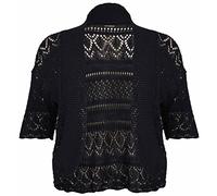 Purple Hanger Femmes Neuf Crochet Devant Ouvert Manches Courtes pour Femmes boléro Tricot Cardigan Court Haut boléro Grande Taille - Noir, EU 48-50