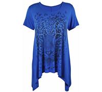Purple Hanger - Haut t-shirt pour femme manche courte ourlet asymétrique imprimé tête de tigre extensible grande taille - EU 54-56, Bleu roi