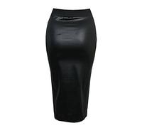Purple Hanger - Jupe Fourreau Mi Longue pour Femme Fille Simili Cuir Effet Mouillé Extensible Taille Élastique Grande Taille - Noir, 44-46