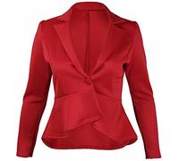 Purple Hanger - Veste Blazer Femme Peplum Vrille Equipée Manches Longues Evasée Slim Grande Taille - Rouge, EU 52