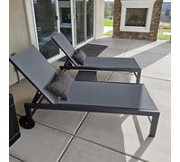 PURPLE LEAF Bain de Soleil Lot de 2 avec Table Textilène, Transat Jardin Extérieur Aluminium, Chaise Longue Ajustables et Empilables avec 2 roulettes, Transat Piscine, Gris
