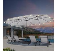 PURPLE LEAF Grand Parasol de Jardin Extérieur 4,55 x 2,7 x 2,4 m avec Pied et Guirlande Lumineuse, Parasol Rectangulaire Double Face à Manivelle Résistant au Vent pour Terrasse, Jardin, Cafés, Blanc