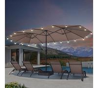 PURPLE LEAF Grand Parasol de Jardin Extérieur 4,55 x 2,7 x 2,4 m avec Pied et Guirlande Lumineuse, Parasol Rectangulaire Double Face à Manivelle Résistant au Vent pour Terrasse, Jardin, Cafés, Taupe