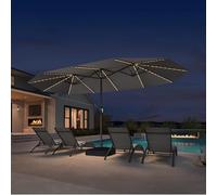 PURPLE LEAF Grand Parasol de Jardin Extérieur 4,55 x 2,7 x 2,4 m avec Pied et LED Solaire, Parasol Rectangulaire Double à Manivelle en Aluminium avec 12 Baleines pour Balcon, Cafés, Gris Clair