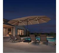 PURPLE LEAF Grand Parasol de Jardin Extérieur 4,55 x 2,7 x 2,4 m avec Pied et LED Solaire, Parasol Rectangulaire Double à Manivelle en Aluminium avec 12 Baleines pour Balcon, Terrasse, Cafés, Taupe