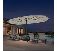 PURPLE LEAF Grand Parasol de Jardin Extérieur 4,55 x 2,7 x 2,4 m avec Pied et LED Solaire, Parasol Rectangulaire Double à Manivelle en Aluminium avec 12 Baleines pour Balcon, Terrasse, Cafés, Blanc