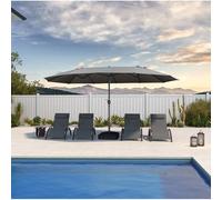 PURPLE LEAF Grand Parasol de Jardin Extérieur avec Pied 4,55 x 2,7 x 2,4 m, Parasol Rectangulaire Double Face à Manivelle en Aluminium avec 12 Baleines pour Balcon, Terrasse, Patio, Cafés, Gris Clair