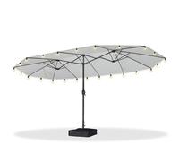 PURPLE LEAF Grand Parasol de Jardin Extérieur avec Pied et Guirlande Lumineuse 455x270 cm, Parasol Rectangulaire Double Face à Manivelle Résistant au Vent pour Balcon, Terrasse, Jardin, Blanc