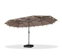 PURPLE LEAF Grand Parasol de Jardin Extérieur avec Pied et Guirlande Lumineuse 455x270 cm, Parasol Rectangulaire Double Face à Manivelle Résistant au Vent pour Balcon, Terrasse, Jardin, Taupe