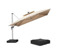 PURPLE LEAF Grand Parasol Déporté 3,65 x 3,65 m Beige avec LED et Pied | Couvrant une surface d'environ 13,3 m², Un design moderne Il convientientient aux villas, aux restaurants haut de gamme, etc.