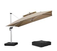 PURPLE LEAF Grand Parasol Déporté 3,65 x 3,65 m Beige avec Pied Toit Double | Couvrant une surface d'environ 13,3 m², Un design moderne Il convientientient aux villas, aux restaurants haut de gamme, etc.