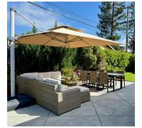 PURPLE LEAF Grand Parasol Déporté 3,65 x 3,65 m Beige avec Pied Toit Double | Couvrant une surface d'environ 13,3 m², Un design moderne Il convientientient aux villas, aux restaurants haut de gamme, etc.
