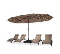 PURPLE LEAF Grand Parasol Double avec LED et Pied 4,25 x 2,45 x 2,4 m Taupe | Parasol de jardin extérieur, Grande zone d'ombre, Résistance vent fort, Nuit éclairée, UPF 50+, Montage rapide, Terrasse