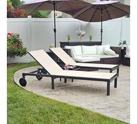 PURPLE LEAF Lot 2 Bains de Soleil Jardin Aluminium Beige avec Roues | Facile à déplacer, Textilène résistant aux UV, Facile à nettoyer, Confort longue durée, Transat Jardin Exterieur, Commercial