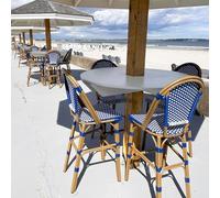 PURPLE LEAF Lot de 2 Tabourets de Bar d'extérieur en Aluminium avec Cadre Imitation Bambou, Style Rétro Français, Chaise de Bar Jardin avec Dossier Haut pour Terrasse, Magasin, Bar Standard, Bleu