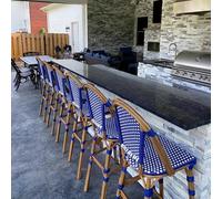 PURPLE LEAF Lot de 2 tabourets de bar extra hauts, en aluminium, avec dossier haut, tressées à la main, finition d'impression bambou, pour jardin, balcon, bleu foncé
