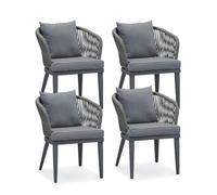 PURPLE LEAF Lot de 4 Chaises de Salle à Manger en Aluminium avec Coussins et Oreillers, Résistantes aux UV, Chaises en Osier, Adaptées aux Jardins et aux Cuisines, Gris.