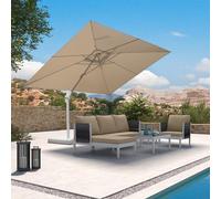 PURPLE LEAF Parasol de Jardin Extérieur 2,7 x 3,5 m Beige avec Pied Croix | Mât blanc élégant et moderne, Toile 240 g/m² teintée dans la masse, Grande Zone D'ombrage, Facile à Installer, Restaurant