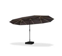 PURPLE LEAF Parasol de Jardin Extérieur 4,25 x 2,45 x 2,4 m avec LED Solaire et Pied, Parasol Rectangulaire Double à Manivelle en Aluminium et 12 Baleines pour Terrasse, Patio, Piscine, Cafés, Gris