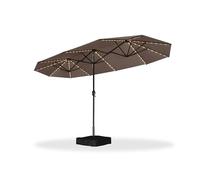 PURPLE LEAF Parasol de Jardin Extérieur 4 x 2 x 2,4 m avec LED Solaire et Pied, Parasol Rectangulaire à Manivelle en Aluminium et 12 Baleines pour Balcon, Terrasse, Restaurants, Cafés, Taupe