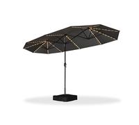 PURPLE LEAF Parasol de Jardin Extérieur 4 x 2 x 2,4 m avec LED Solaire et Pied, Parasol Rectangulaire à Manivelle en Aluminium et 12 Baleines pour Patio, Terrasse, Restaurants, Cafés, Gris Clair