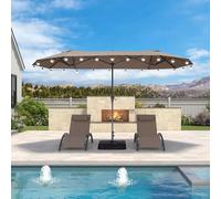 PURPLE LEAF Parasol de Jardin Extérieur 455 x 270 cm, Parasol Rectangulaire Double Face avec Guirlande Lumineuse Solaire et Pied, pour Terrasse, Jardin, Balcon, Taupe
