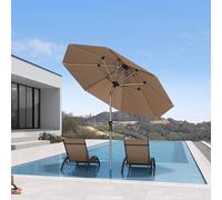 PURPLE LEAF Parasol de Jardin Extérieur Inclinable 2,45 m Rond, Parasol Droit avec Châssis en Aluminium Champagne, Parasol Balcon Toile UPF 50+ pour Jardin Terrasse Patio Piscine, Taupe