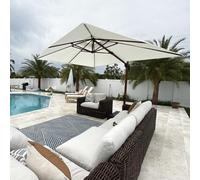 PURPLE LEAF Parasol De Jardin Extérieur, Parasol Déporté 2,7 x 3,65 m Rectangulaire, Grain de Bois en Aluminium, Toit à Double Rotatif 360°, Anti-UV, Convient aux Villas Haut de Gamme, Crème
