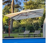 PURPLE LEAF Parasol De Jardin Extérieur, Parasol Déporté Inclinable 3,3 x 3,3 m, Grain de Bois en Aluminium, Toit à Double Rotatif 360°, Protection UV Automne, Convient aux Villas Haut de Gamme, Créma
